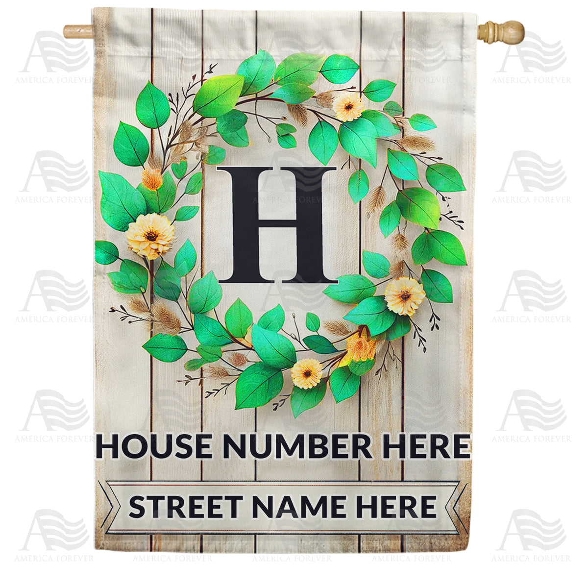 America Forever Personalized Monogram Spring Wreath House Flag