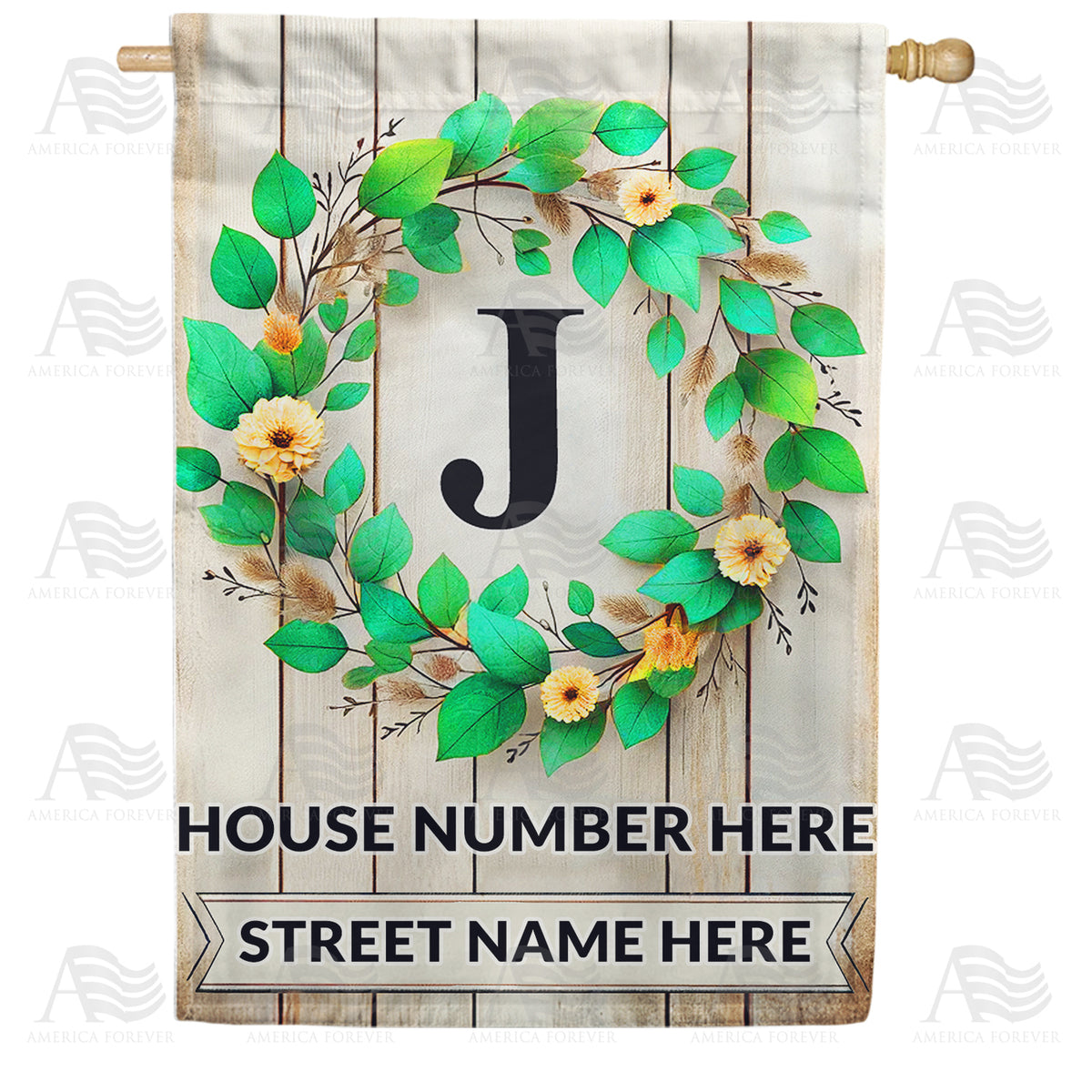 America Forever Personalized Monogram Spring Wreath House Flag