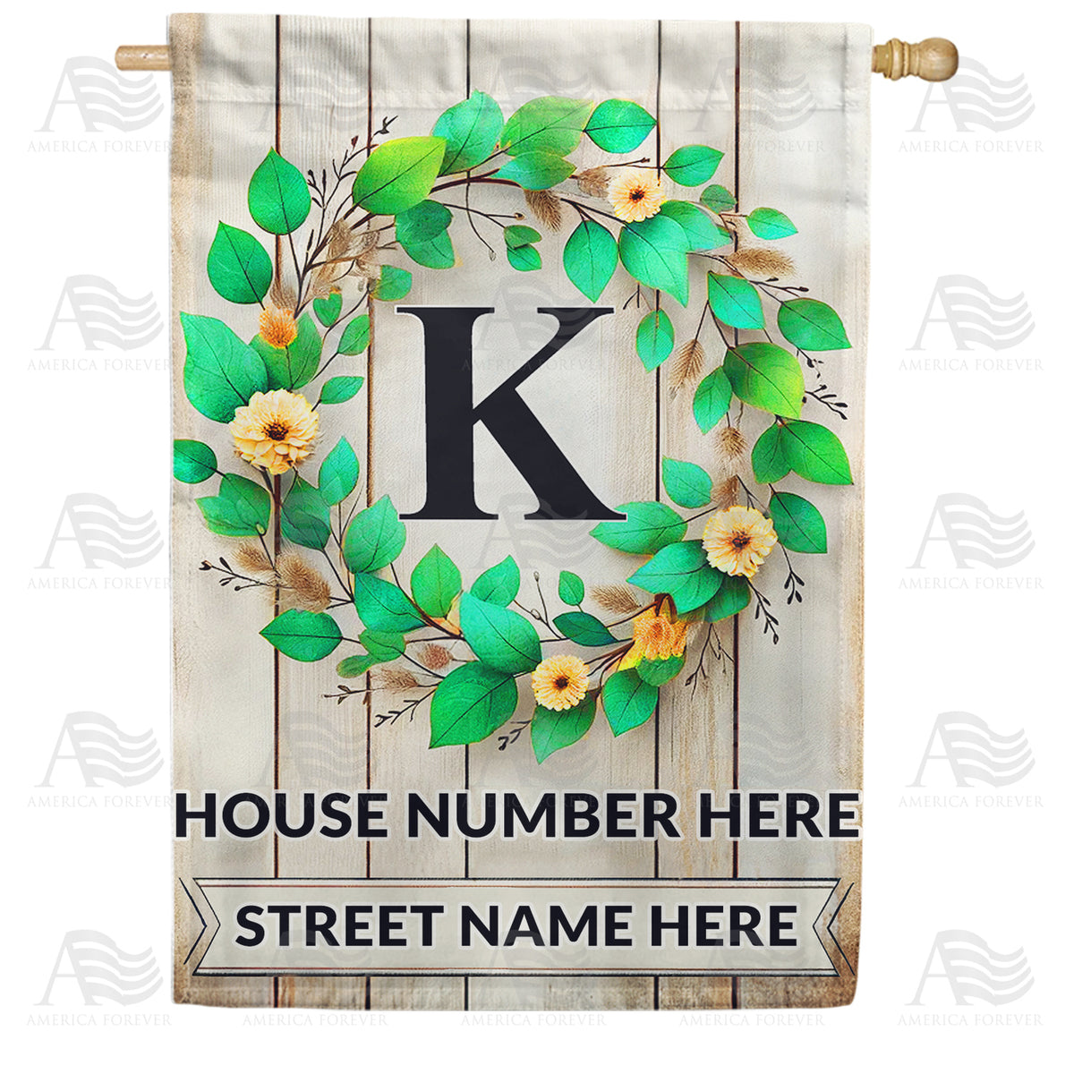 America Forever Personalized Monogram Spring Wreath House Flag