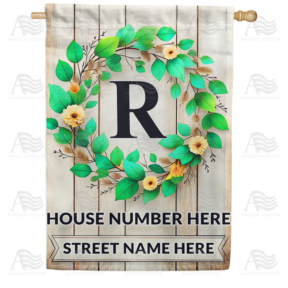 America Forever Personalized Monogram Spring Wreath House Flag