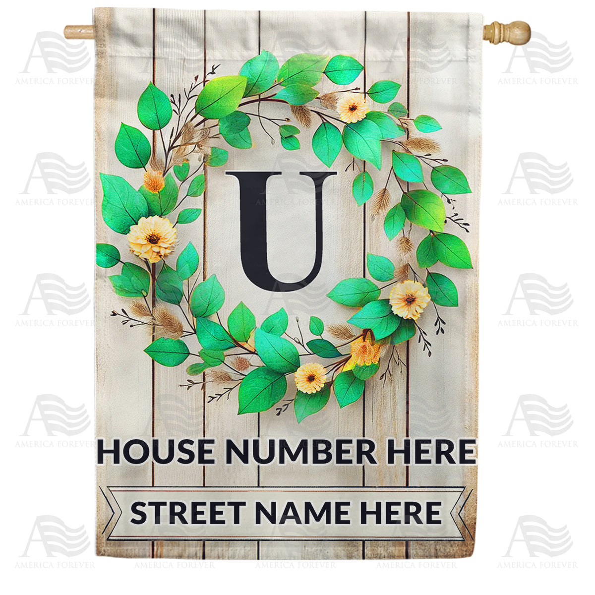 America Forever Personalized Monogram Spring Wreath House Flag