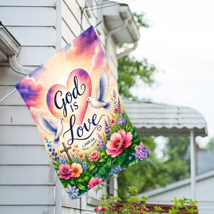 God Is Love Floral Doves Christian House Flag