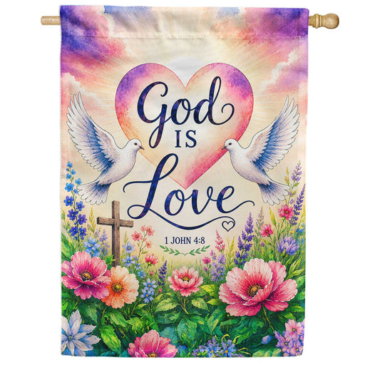 God Is Love Floral Doves Christian House Flag