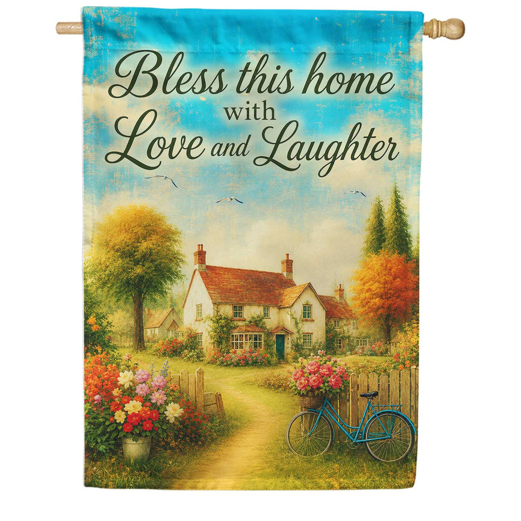 America Forever Bless This Home Love and Laughter Cottage House Flag