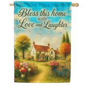 America Forever Bless This Home Love and Laughter Cottage House Flag