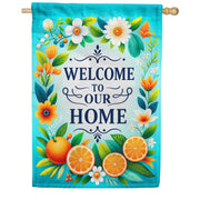 America Forever Welcome To Our Home Citrus Floral House Flag