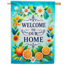 America Forever Welcome To Our Home Citrus Floral House Flag