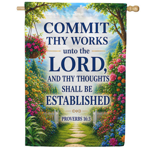 America Forever Proverbs 16:3 Commit Thy Works House Flag