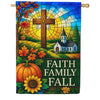 America Forever Faith Family Fall Stained Glass Cross House Flag