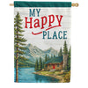 America Forever My Happy Place Mountain Cabin Lake Scene House Flag