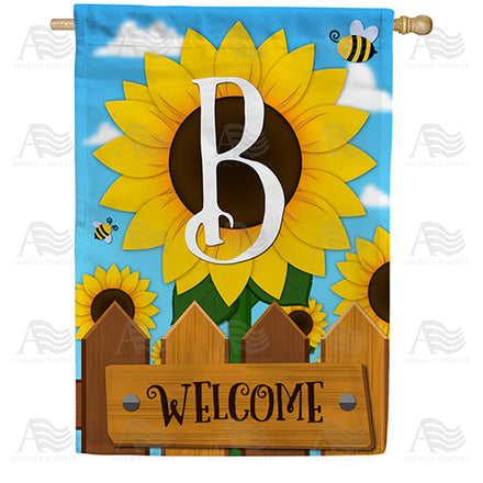America Forever Sunflower Welcome Monogram House Flag