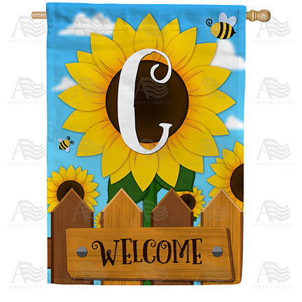 America Forever Sunflower Welcome Monogram House Flag