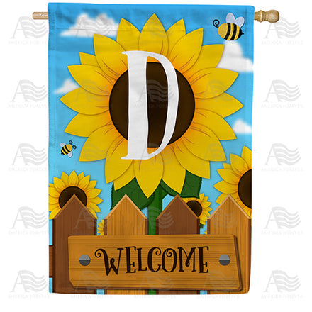 America Forever Sunflower Welcome Monogram House Flag