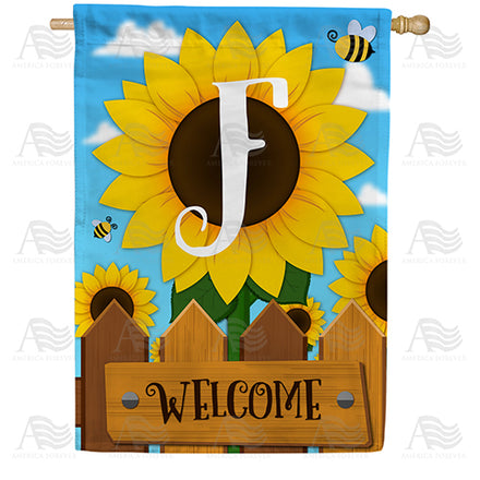 America Forever Sunflower Welcome Monogram House Flag