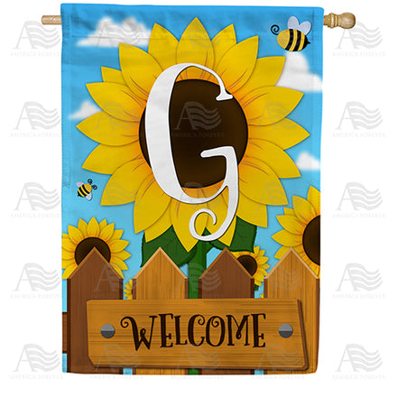 America Forever Sunflower Welcome Monogram House Flag