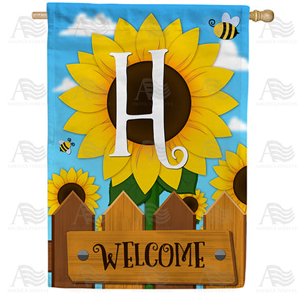 America Forever Sunflower Welcome Monogram House Flag