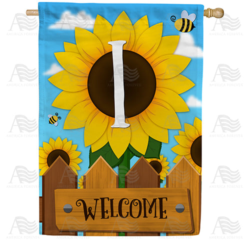 America Forever Sunflower Welcome Monogram House Flag