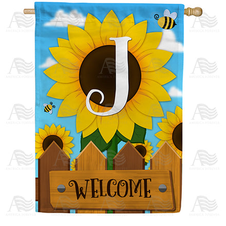 America Forever Sunflower Welcome Monogram House Flag