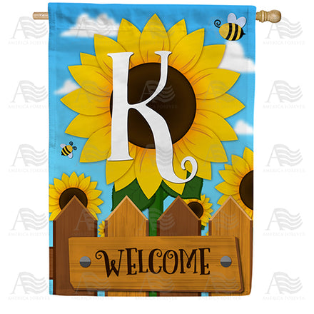 America Forever Sunflower Welcome Monogram House Flag