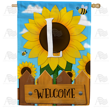 America Forever Sunflower Welcome Monogram House Flag