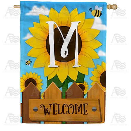 America Forever Sunflower Welcome Monogram House Flag
