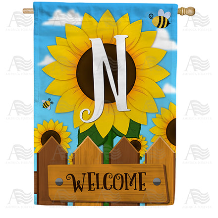 America Forever Sunflower Welcome Monogram House Flag