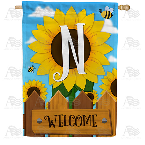 America Forever Sunflower Welcome Monogram House Flag