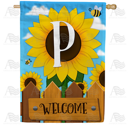 America Forever Sunflower Welcome Monogram House Flag