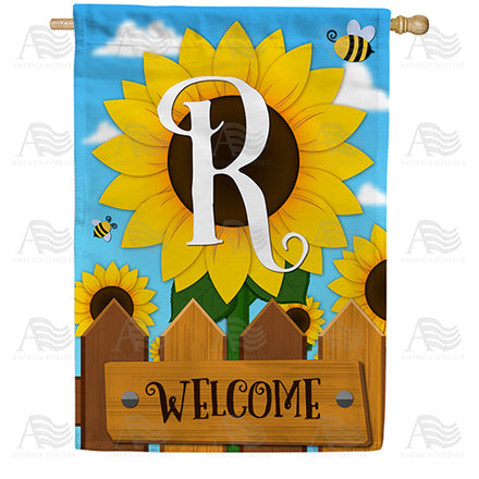 America Forever Sunflower Welcome Monogram House Flag