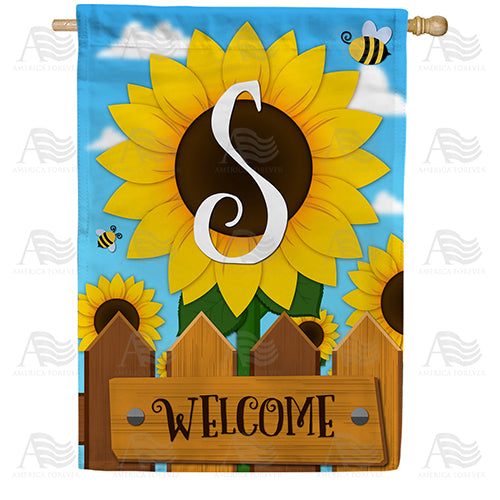 America Forever Sunflower Welcome Monogram House Flag