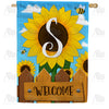 America Forever Sunflower Welcome Monogram House Flag