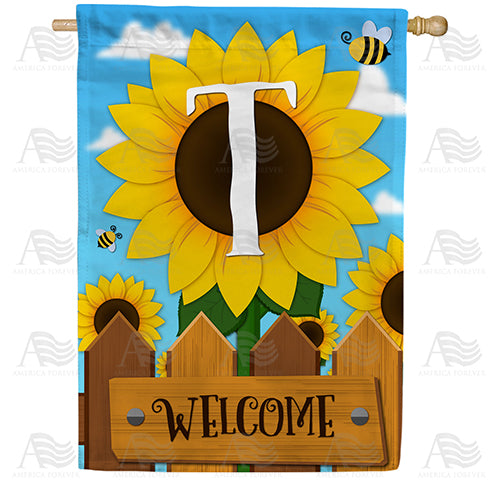 America Forever Sunflower Welcome Monogram House Flag