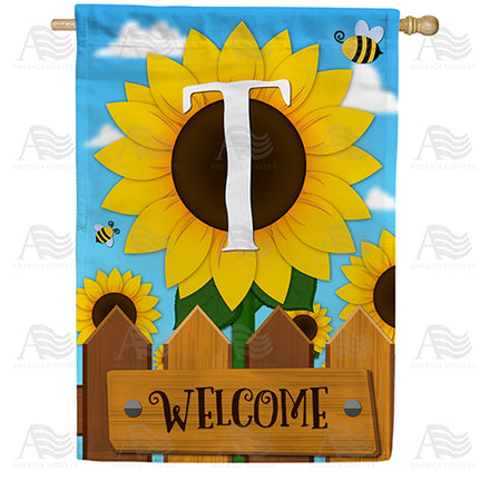 America Forever Sunflower Welcome Monogram House Flag