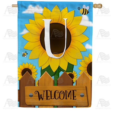 America Forever Sunflower Welcome Monogram House Flag