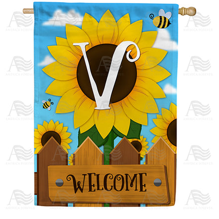 America Forever Sunflower Welcome Monogram House Flag