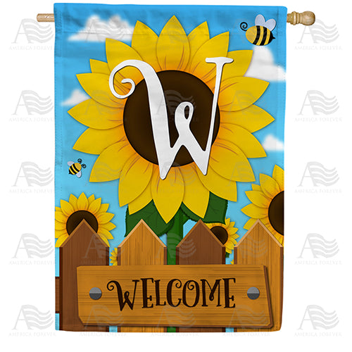 America Forever Sunflower Welcome Monogram House Flag