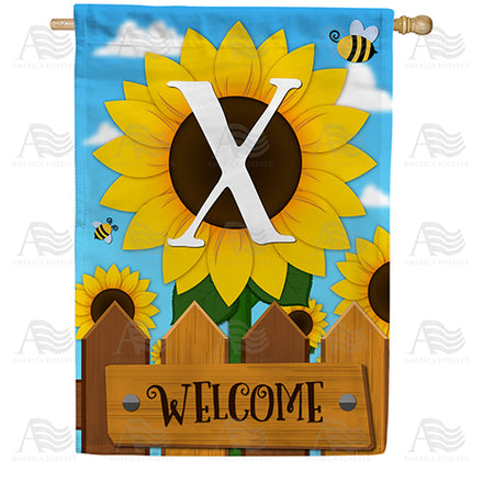 America Forever Sunflower Welcome Monogram House Flag