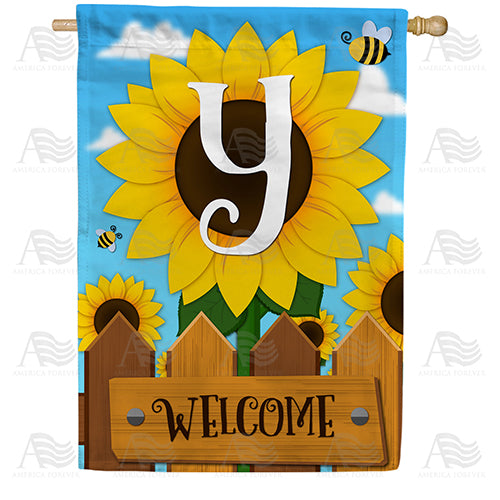 America Forever Sunflower Welcome Monogram House Flag