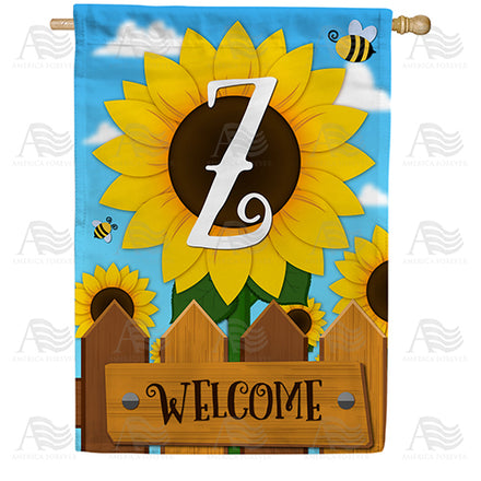 America Forever Sunflower Welcome Monogram House Flag