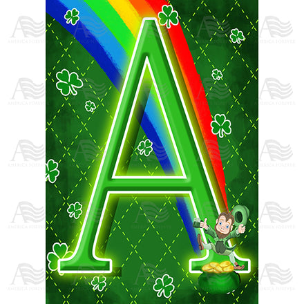 America Forever Leprechaun Rainbow Monogram House Flag