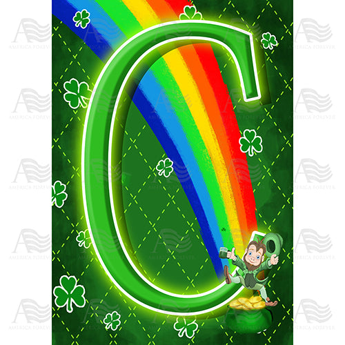 America Forever Leprechaun Rainbow Monogram House Flag