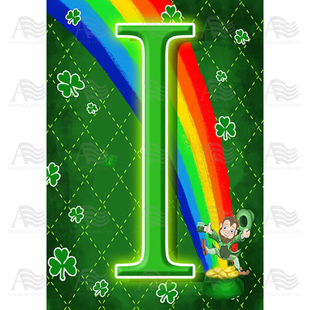 America Forever Leprechaun Rainbow Monogram House Flag
