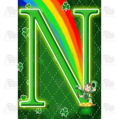 America Forever Leprechaun Rainbow Monogram House Flag