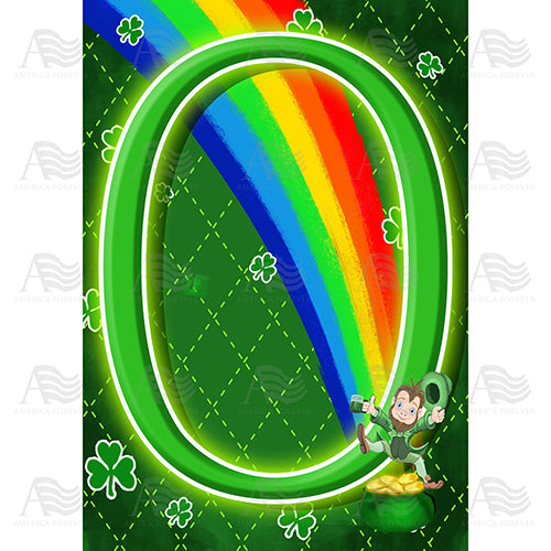 America Forever Leprechaun Rainbow Monogram House Flag
