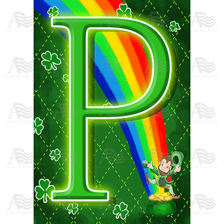 America Forever Leprechaun Rainbow Monogram House Flag