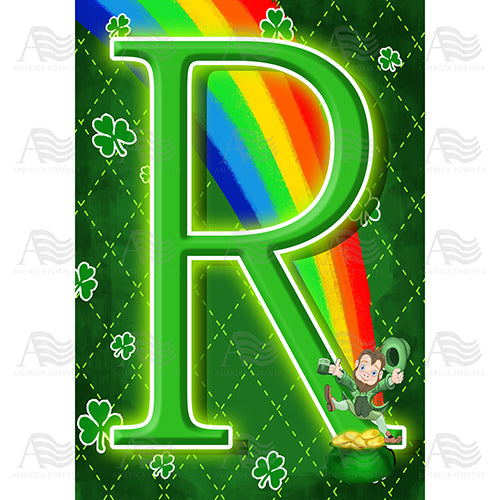 America Forever Leprechaun Rainbow Monogram House Flag