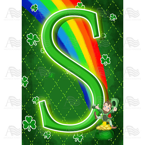 America Forever Leprechaun Rainbow Monogram House Flag