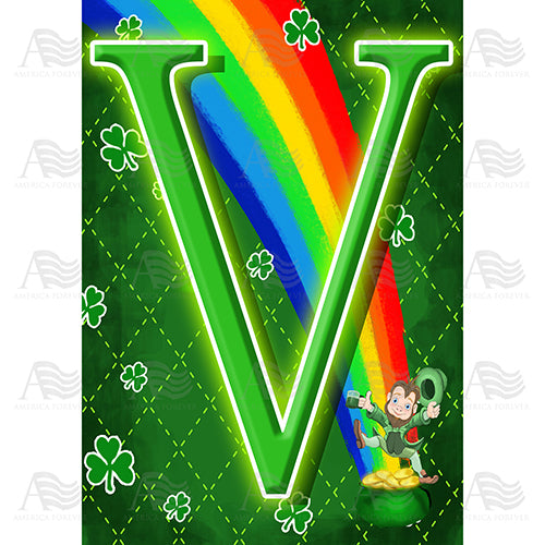 America Forever Leprechaun Rainbow Monogram House Flag