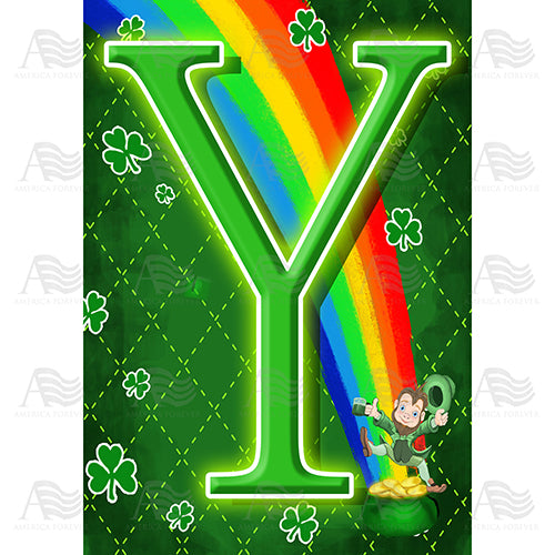America Forever Leprechaun Rainbow Monogram House Flag