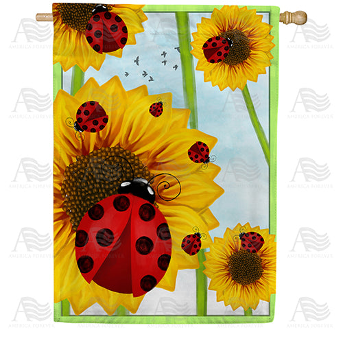 America Forever Ladybugs and Sunflowers House Flag
